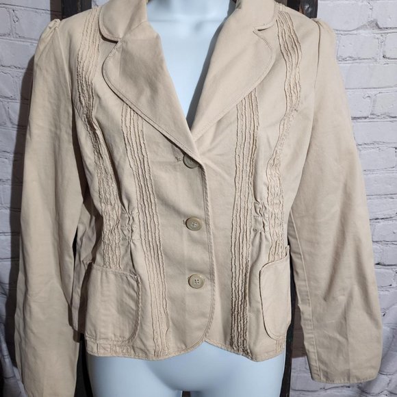 Apt 9 Khaki Jacket Blazer Fitted Long Sleeve Buttom Front‎ Size 8 - Picture 1 of 3
